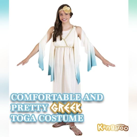 Kangaroo Greek Goddess Dress with Gold Leaf Headpiece Size Medium NWT - Picture 5 of 7